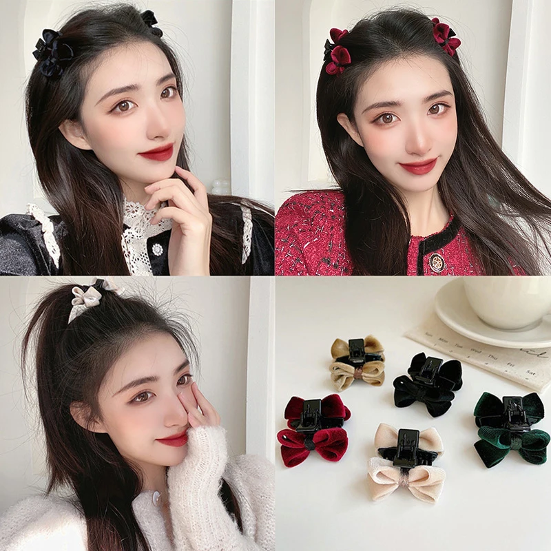 

Sweet Girls Bowknot Mini Hair Claws Forehead Bangs Hairpin Velour Side Clip Bow Small Hair Clips Hair Claw DIY Hair Accessories