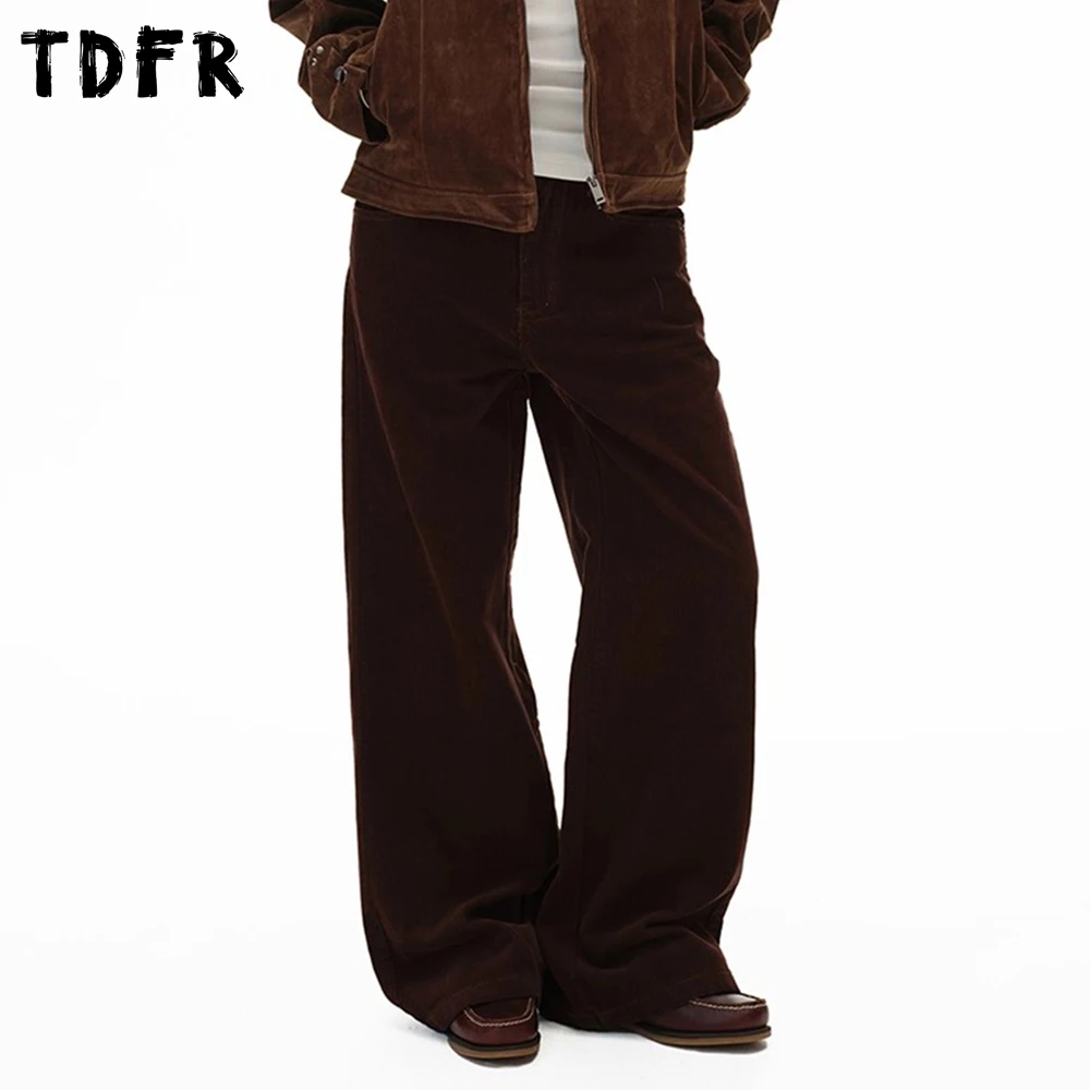 

Сплошной цвет, вельветовые повседневные брюки, мужские карманные базовые ретро мешковатые прямые широкие брюки, мужские