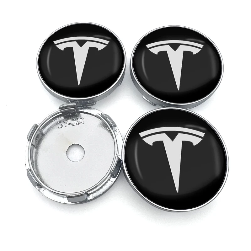 4pcs 60mm Car Wheel Center Hub Cap Logo Sticker Rim Cover Emblem Decal For Tesla Model S Model X Model Y Cybertruck Model 3 TMS