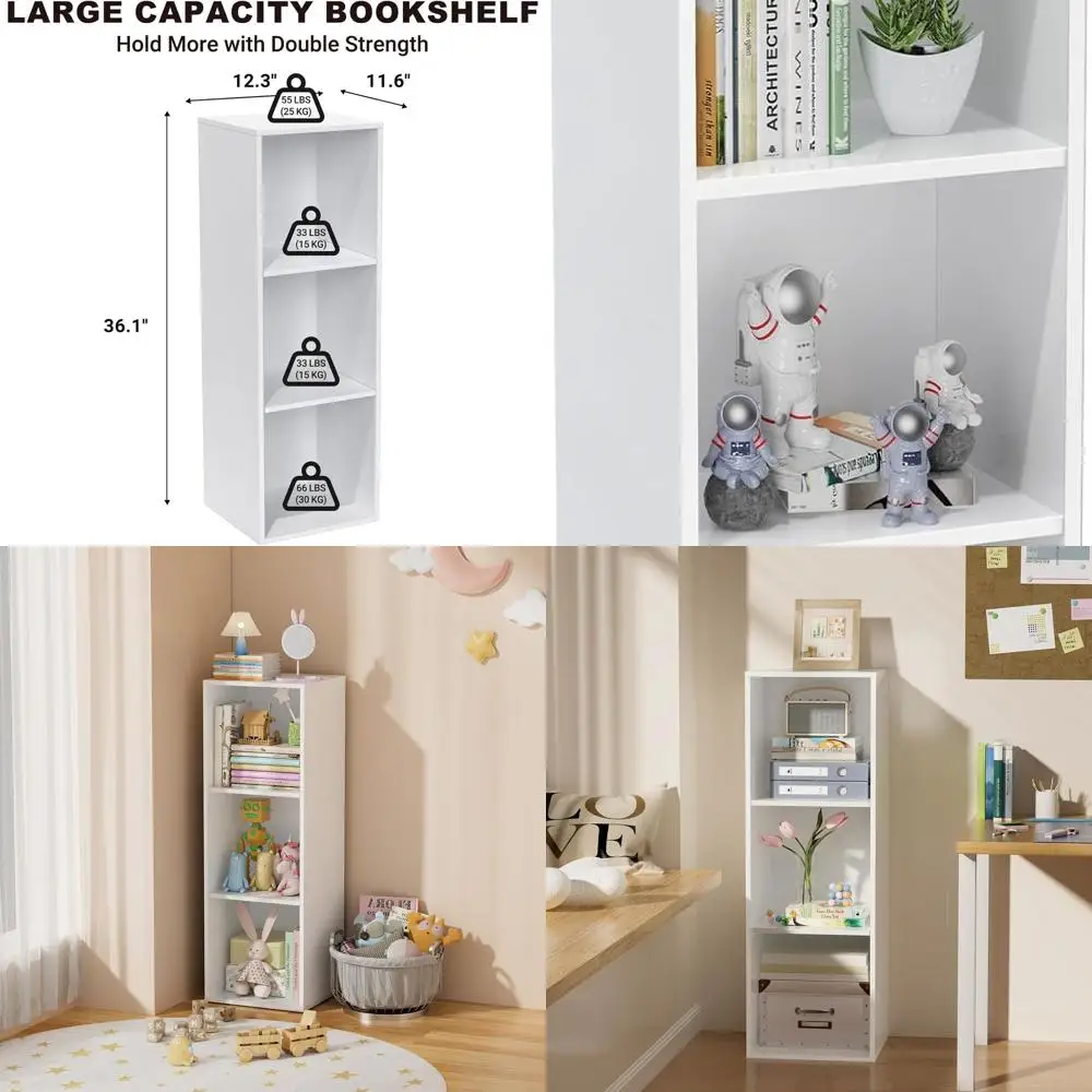 

3 Tier Bookshelf, Narrow Bookcase for Small Spaces, Wooden Book Case Bookshelves Storage Organizer for Bedroom Living Room Home