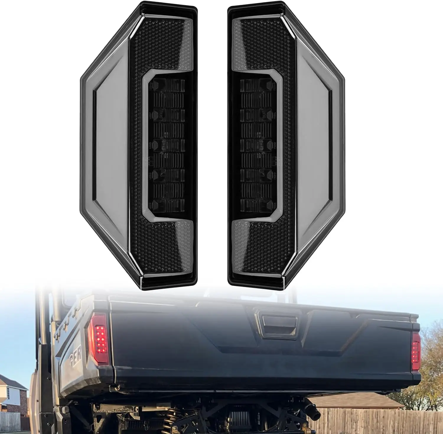 Luces traseras LED UTV para Polaris Ranger 570-1000 2014-2024, luz de freno roja, lente negra ahumada (paquete de 2)