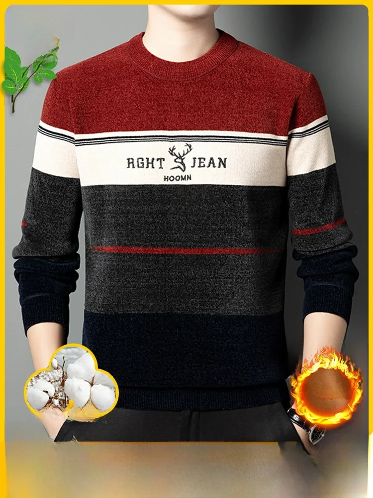 แฟชั่น Thiened Fce Long Sve รอบ Ne เสื้อถักลายทางหลวมฐานฤดูหนาวเยาวชนเมือง Sle ลำลอง ...