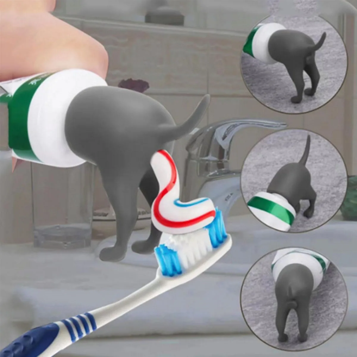 Funny Pooping Dog Butt Toothpaste Topper Creative Toothpaste Dispenser Cover