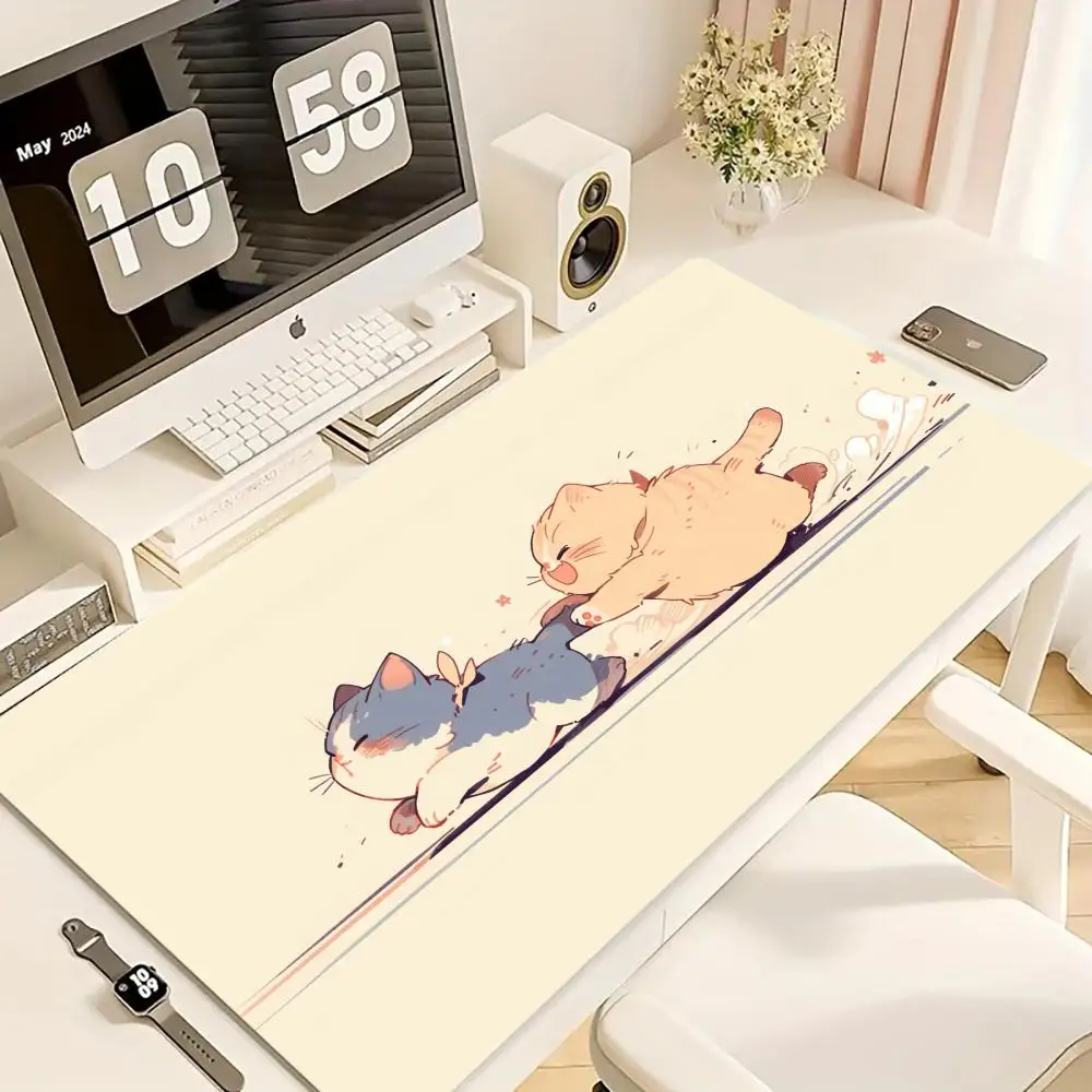 

Anime Playful Cat Mouse Pad XXL Computer Accessories Office Game Table Mats Rubber Anti-slip Gaming Keyboard Mousepads Desk Pads