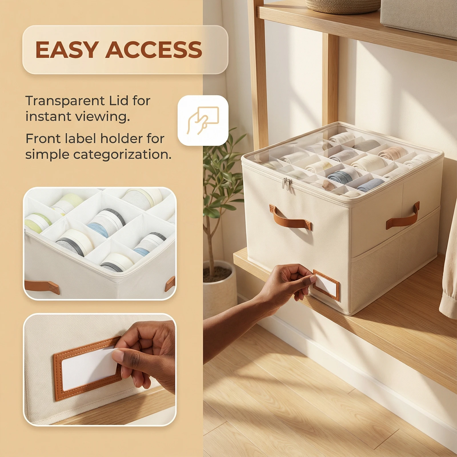 

Shoe Cubby Storage Containers with Side Mesh Pocket & Clear Cover Space Saving Shoe Bin 3 Reinforced Handles for Home Closet