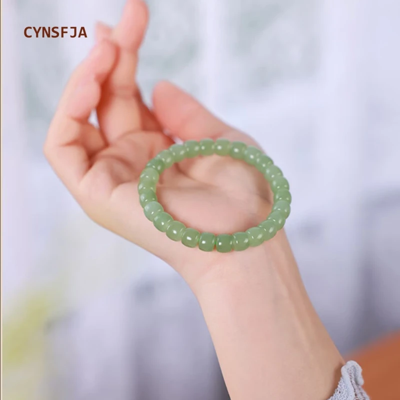 

CYNSFJA New Real Rare Certified Natural Hetian Jade Nephrite Unisex Lucky Jade Bracelets Light Green High Quality Bless Gifts