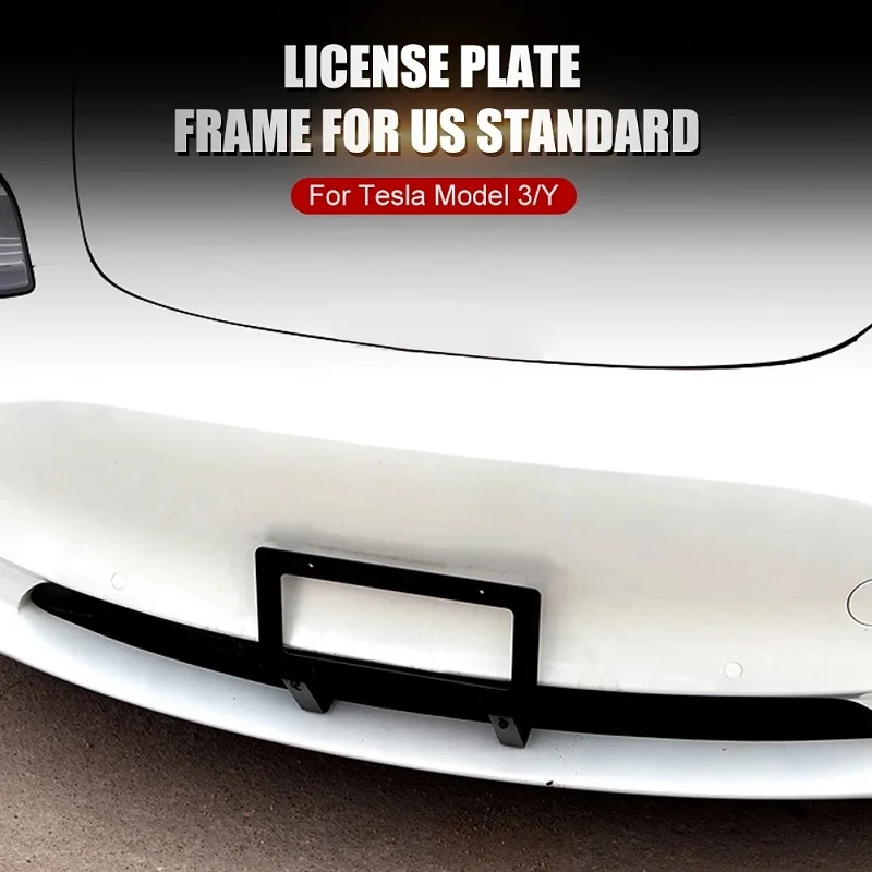License Plate Aluminum AlloyFrame Punch-Free Licence Plate Bracket Rust-Proof For Tesla Model 3/Y Fit For USA Standard