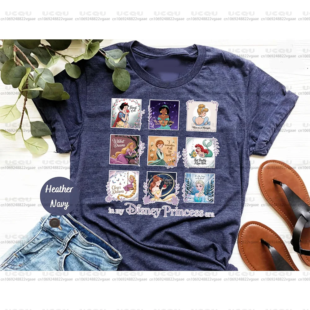 ديزني الأميرة عصر قميص جرلي تي شيرت علوي ديزني لاند عيد ميلاد فتاة هدية Y2k الملابس القطن مملكة سحرية البلوز جديد
