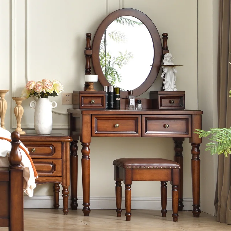 All Solid Wood Dressing Table Small Apartment Bedroom Makeup Table Storage Makeup Cabinet an Style Makeup Table