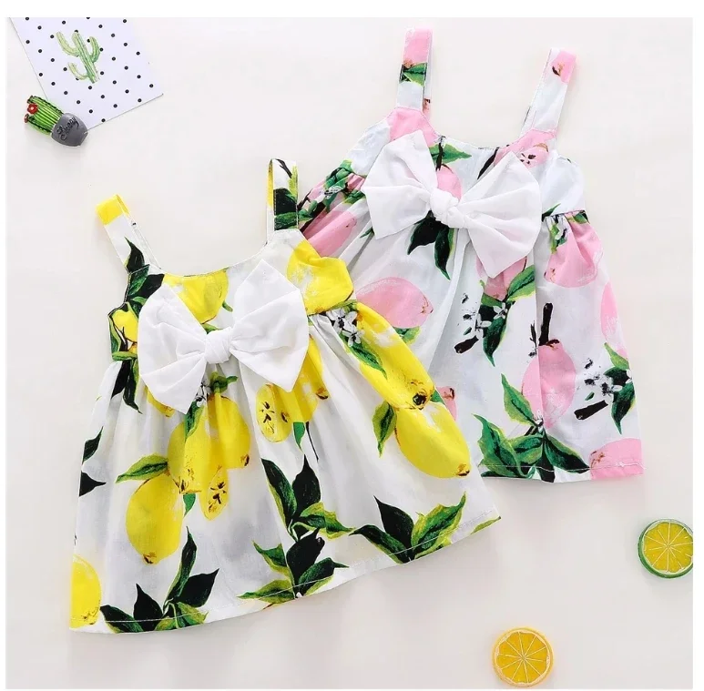 2024 Summer Baby Girl Dress Lemon Print Newborn Infant Dresses Christening Gowns Princess Birthday Dress for Baby Girl