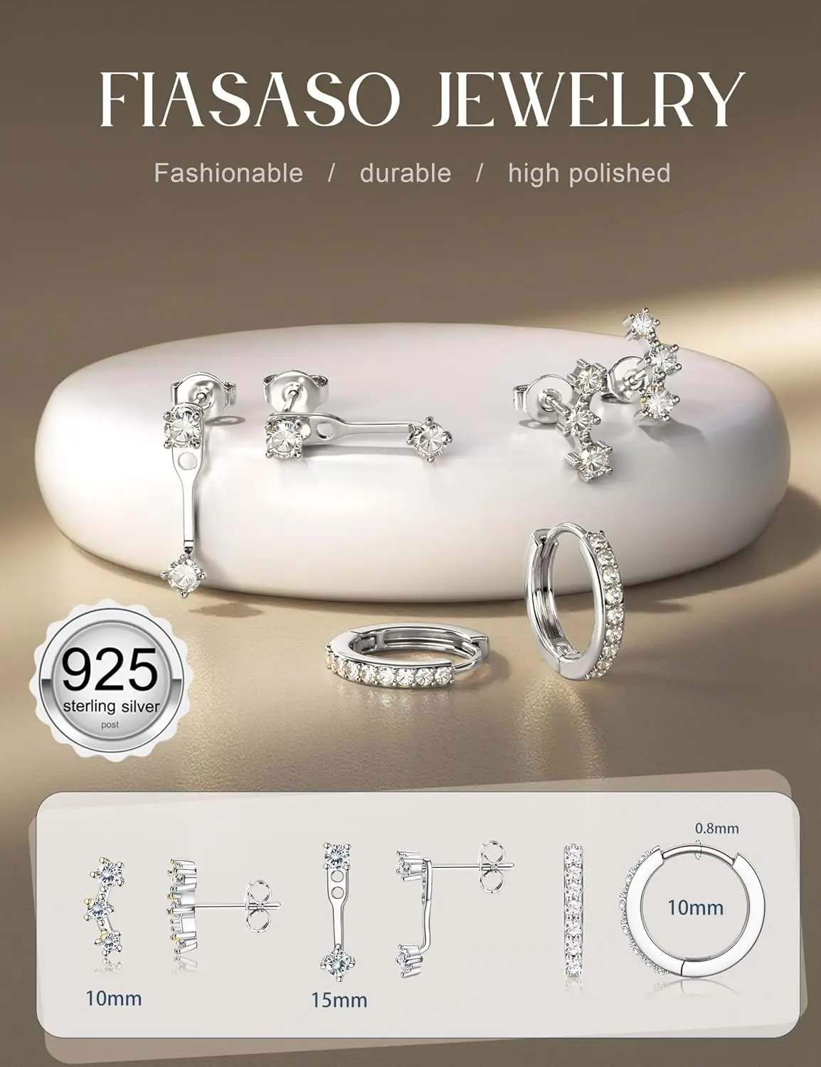 3 Pairs 925 Sterling Silver Hypoallergenic Earrings for Women Trendy - 14K Gold Plated Stud Hoop Cartilage Earrings Set Small Earring Stacks for Sensitive Ears Non Tarnish Dainty Silver Earring