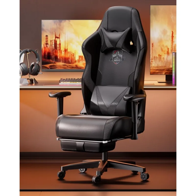 C3 Gaming Chair, Ergonomic Wingless Cushion,PU Leather Racing Style Office Chair with Lumbar Support Pillow and Footrest