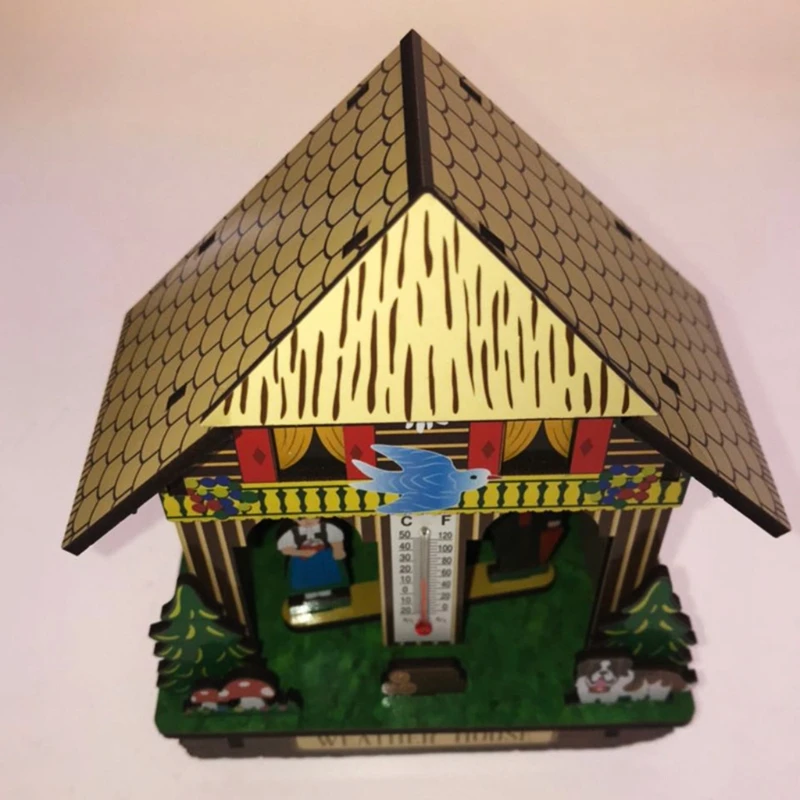 ديكور المنزل الخشبي بارومتر ميزان الحرارة المثبت على الحائط ومقياس رطوبة الطقس #5