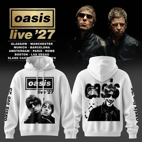 2026 New Oasis Live '27 Merch Hoodie Front Back Print Noel Liam Brothers Portrait Unisex Pullover Hoodie Rock Music Fan Gift