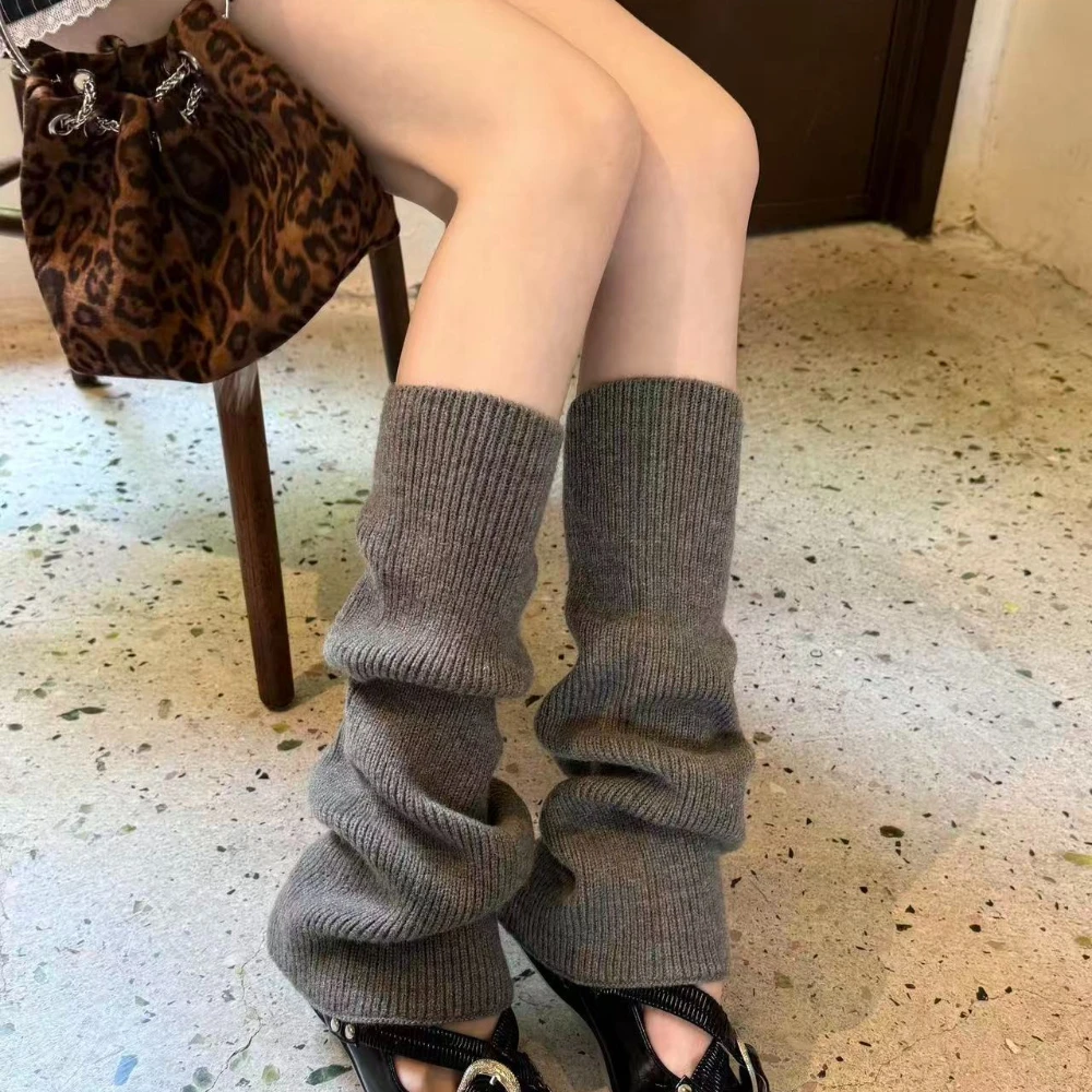 Autumn New Gray Knit Leg Warmers Ins Simple Thick Warm Flared Leg Warmers Outdoor Cold-proof Jk Daily Calf Leg Warmers