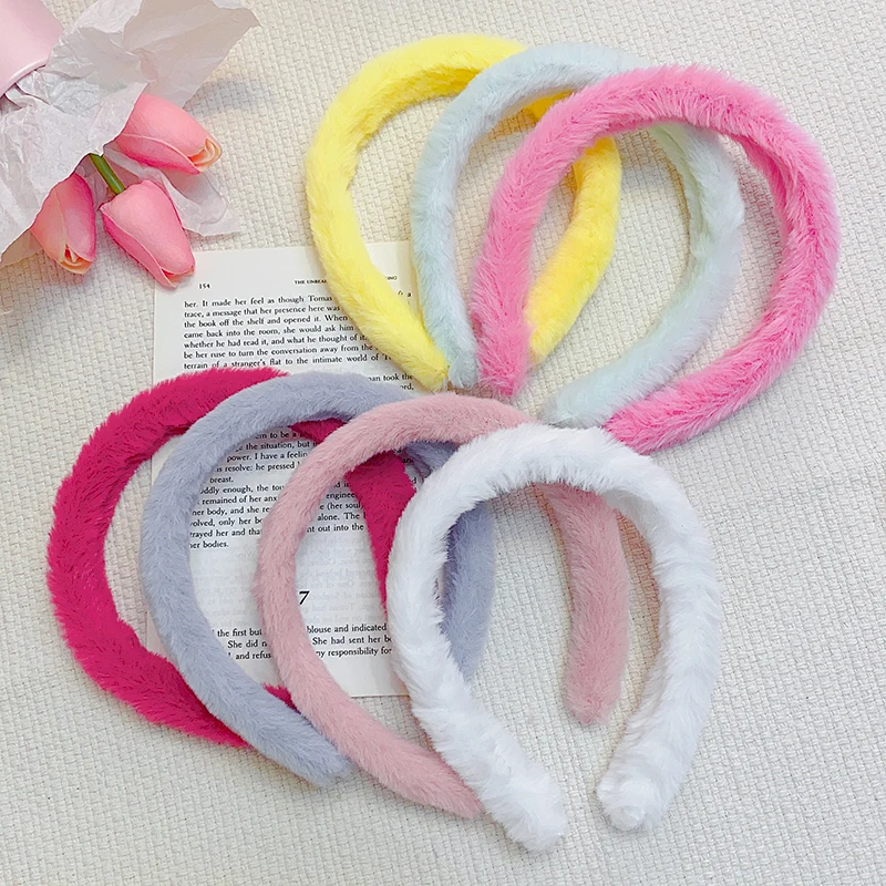 New Colorful Fluffy Hairband For Women Girls Sweet Hair Decorate Headband Plush Hair Hoop Hair Band Fashion Hair Accessories