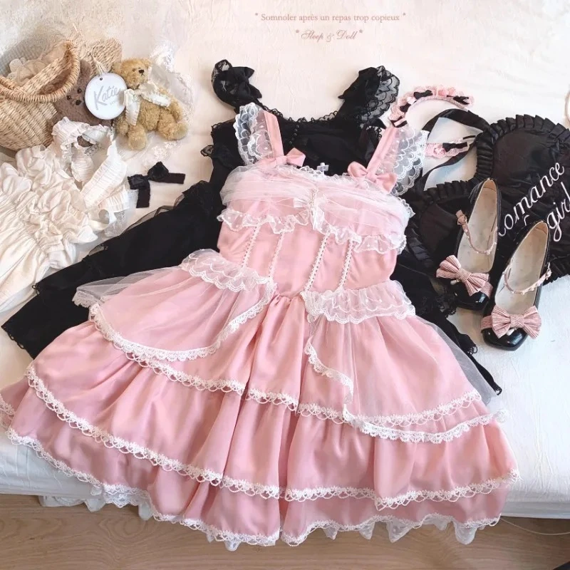 Cintura alta emagrecimento emenda polka dot malha sem mangas vestido de verão doce bonito meninas arco em camadas bolo lolita vestidos curtos