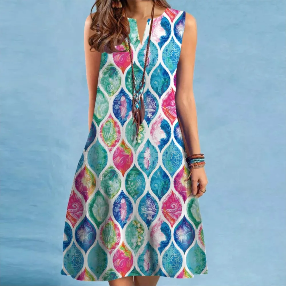 Vintage Ethnic Style Printed Dress 2026 New Women's Fashion Bohemian Style Beach Sleeveless Party Elegant And Sexy Dress Vestido