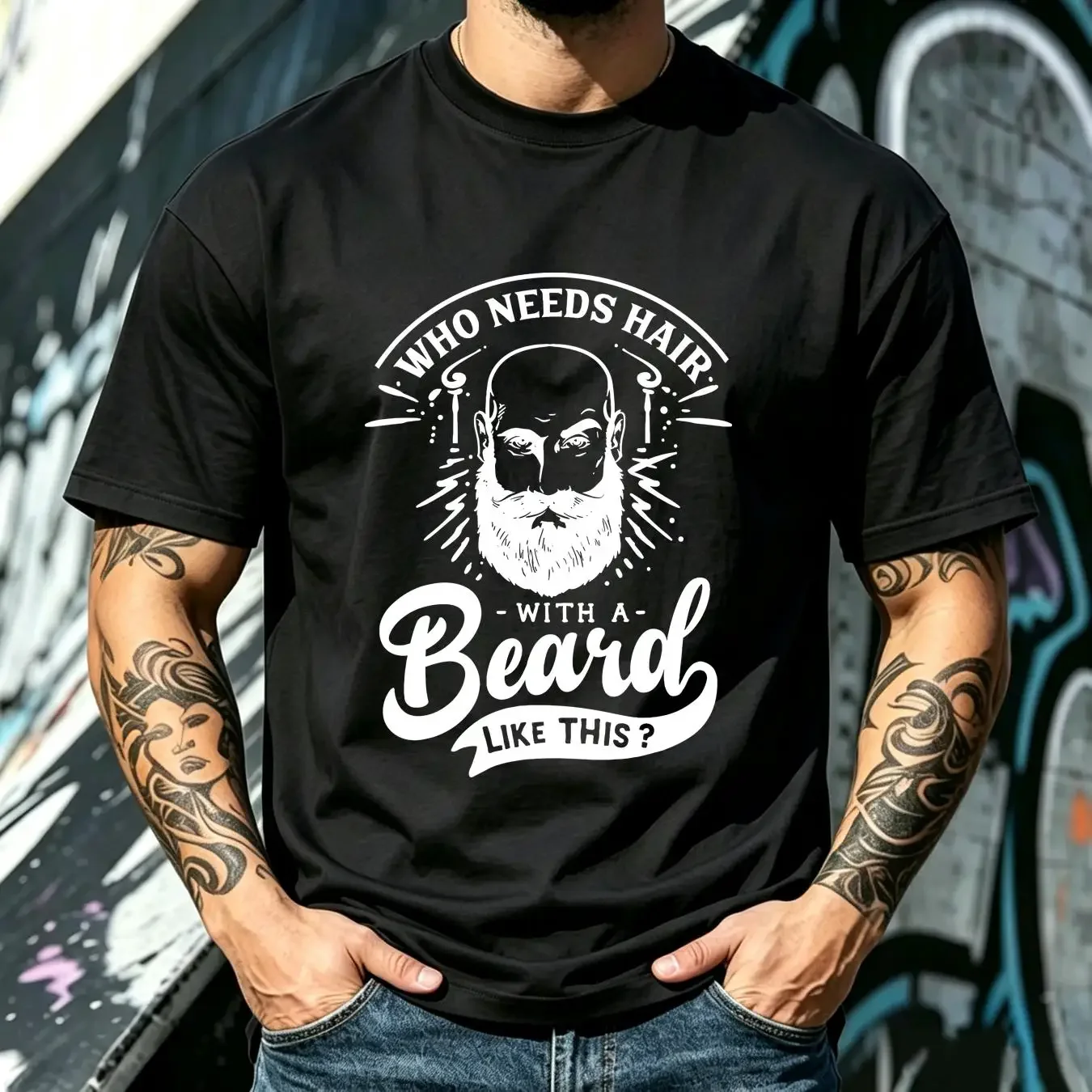 washed T Shirt Who Needs Hair With A Beard Like This Small 3XL long or short sleeves vintage Washed homme Casual Slightly