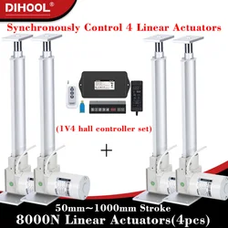 4Pieces Linear Actuators with Synchronous Control Hall controller Set(1V4) 8000N 24V 50MM~1000MM Stroke 80kg~800kg Load 25MM/S