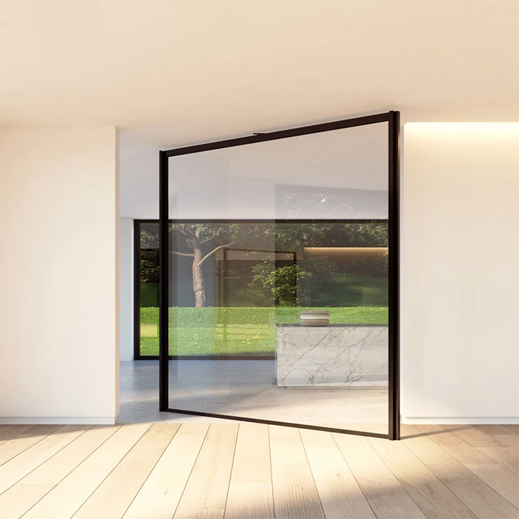 Durable smooth push-pull aluminum frame exterior heavy duty large tempered glass pivot glass door