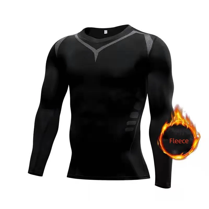 

Sports Tight Tops Men's New Training Gym Wear Long Sleeve Fleece T-shirts Stretchy Quick Dry Clothes Running Ropa Deportiva