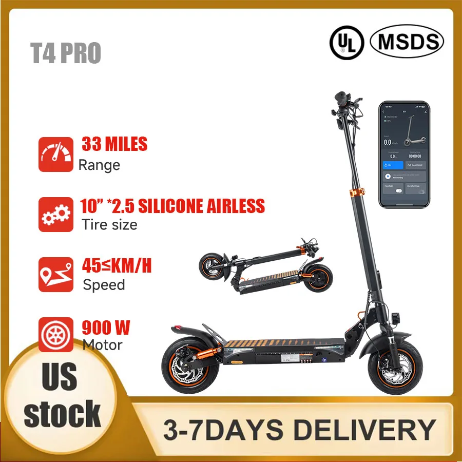 

Складной электросамокат 600-900 Вт, 48 В, 45 км/ч, круиз-контроль, 10-дюймовые шины, рама из алюминиевого сплава, электросамокат T4pro, склад в США