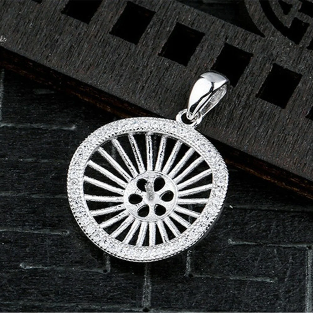 925 Silver Zircon Pendant Blank For 10mm-14mm Half-drilled Round Beads White Gold Plated Sterling Silver Pendant Setting P326B