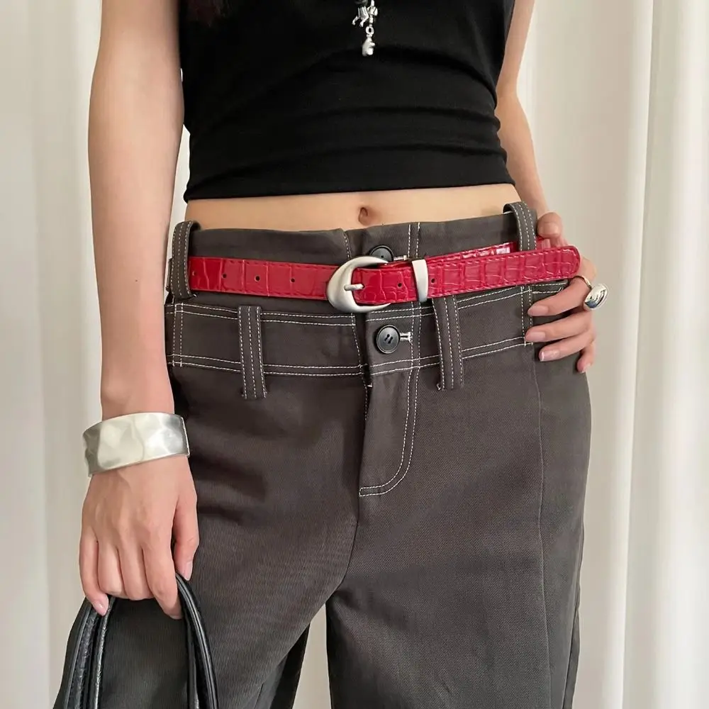 Ins Style – ceinture en cuir PU pour femmes, motif Crocodile, Y2k, taille fine, noir, rouge, Niche, robe en jean, pour dames