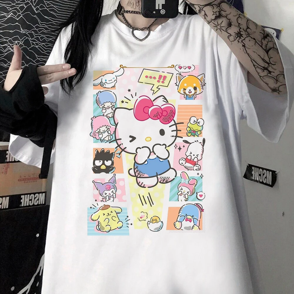 تي شيرت صيفي للأولاد والبنات Hello Kitty ملابس كارتونية للعائلة الوالدين والطفل كاجوال مريح كبير الحجم بأكمام قصيرة لطيف #1