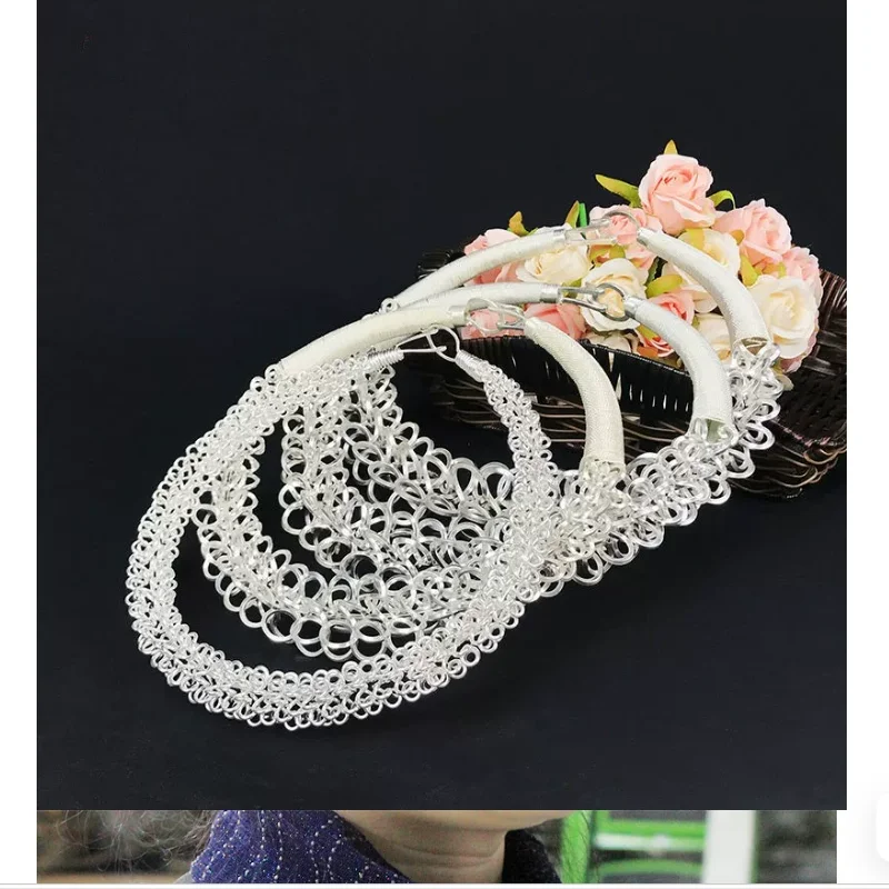 

Chinese Hmong Silver Jewelry Chest Ornament Performance Wearing Silver Necklace