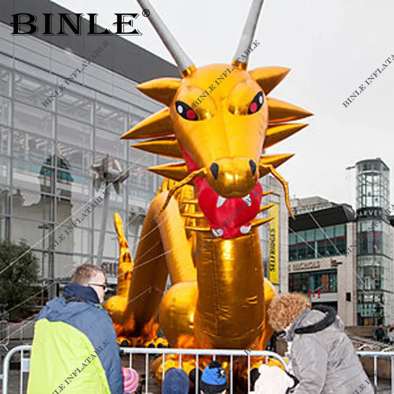 Globo inflable de dragón dorado de gran tamaño con bola, mascota de personaje de dragón inflable de estilo chino para eventos publicitarios