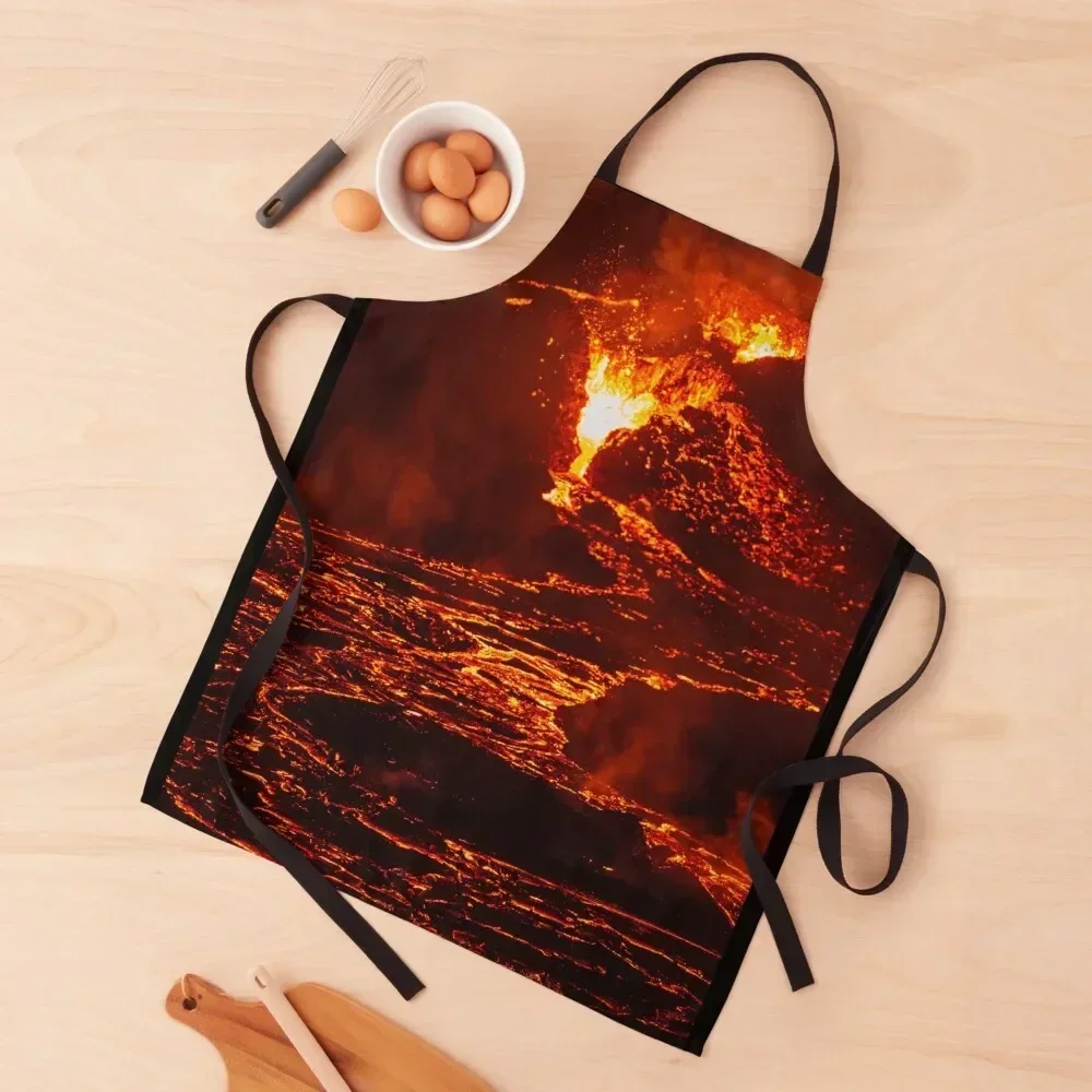 

Lava Crater Flow at Night - Iceland Volcano April 20th 2021 Apron Waterproof Kitchen Woman Useful Things For Kitchen Apron