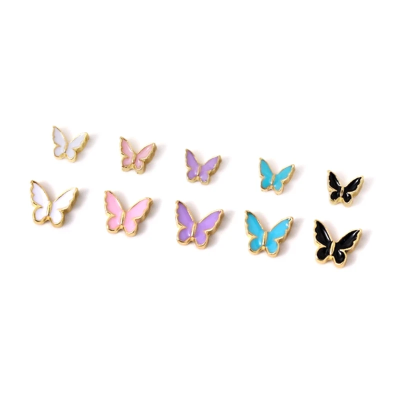 E1YE, paquete 5 dijes joyería para decoración uñas con forma mariposa, dijes mariposa cristal 3D, diamantes