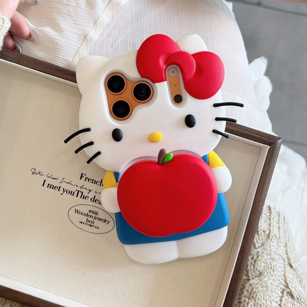 حافظة هاتف كارتونية لطيفة سانريو هالو كيتي لهاتف آيفون 17 برو ماكس 16 E 15 14 Plus 13 Pro Max 12 غطاء سيليكون ناعم مع حامل