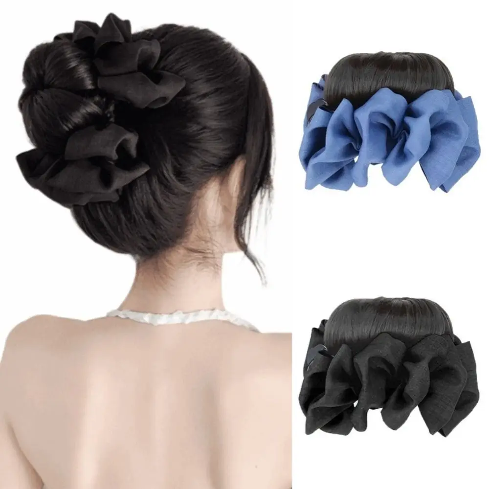 

Fashion Claw Clip Blue Black Bow Chignon Hair Pieces Scrunchy Synthetic Hair Bun Fluffy Natural Ball Head Wig Daily Use