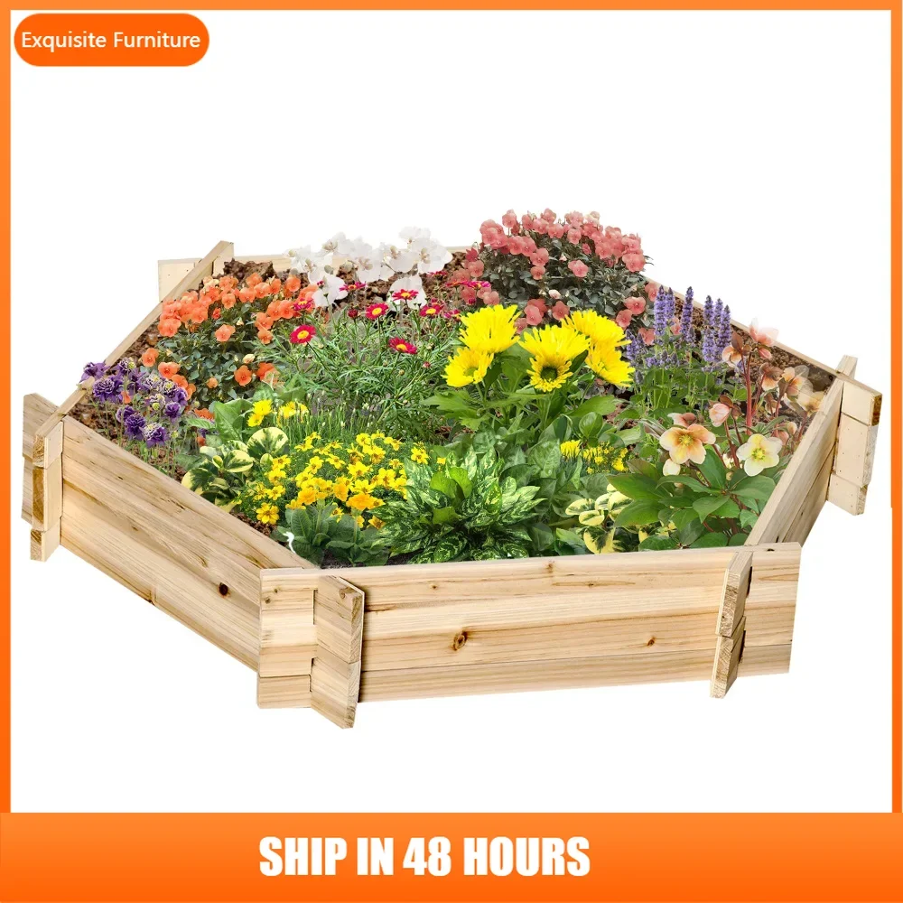 

Wooden Raised Garden Bed, Hexagon Screwless Planters for Outdoor Plants, Vegetables, Flowers, Herbs, 39" x 36" x 6"