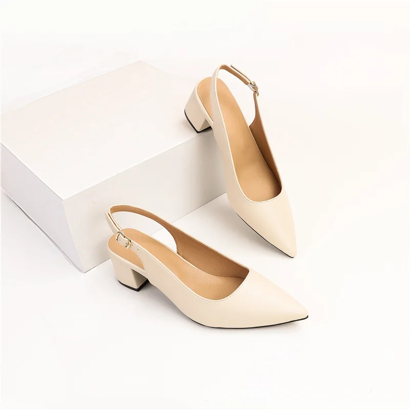 Large Size Closed Toe Sandals Block Heels Low-Heeled Shoes With Strap 2024 Women\'s Suit Female Beige Big Chunky Low-heeled Comfo