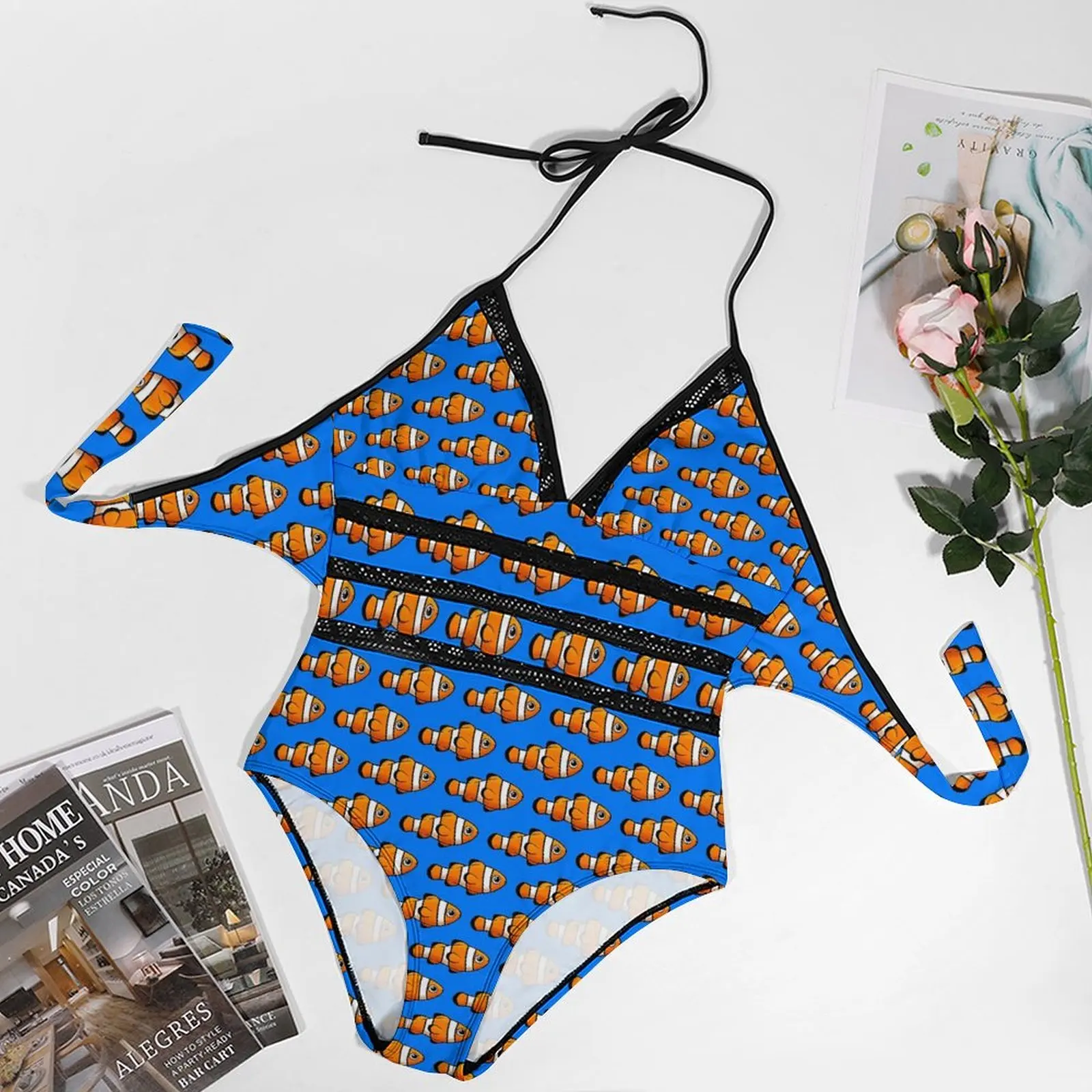 Sea Fish Print Swimsuit Colorful Animal One-Piece Swimwear Push Up Surfing Bathing Suit Sexy Halter Swimsuits Beach Outfits