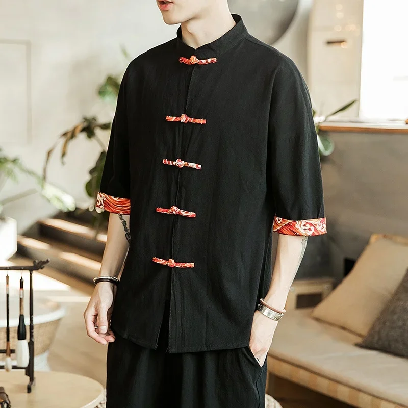 Traditional Chinese Clothing For Men Tops Oriental Shirts Blouse Cheongsam Linen Vintage Oriental Style Clothing Hanfu Men 11499