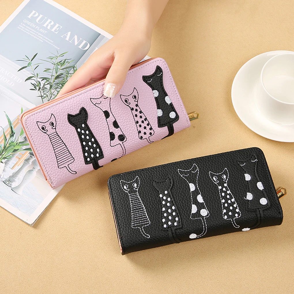 Luxury High Quality Women PU Leather Coin Purse Cat Cartoon Walletcreative Female Card Holder Casual Zip Ladies Clutch