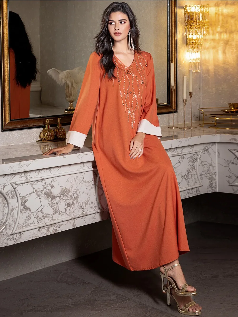 فستان متواضع للنساء قفطان رمضان المغرب دبي عبايات إسلام الماس فيستدوس عيد مسلم السعودية رداء طويل جلابية