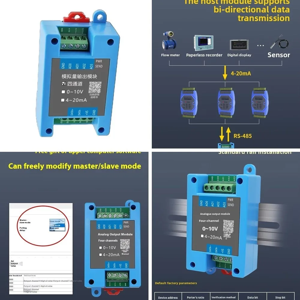 Industrial RS485 Module Analog Output TD-31 4-Channel 4-20mA 0-10V Current Voltage Signal Converter DC24V