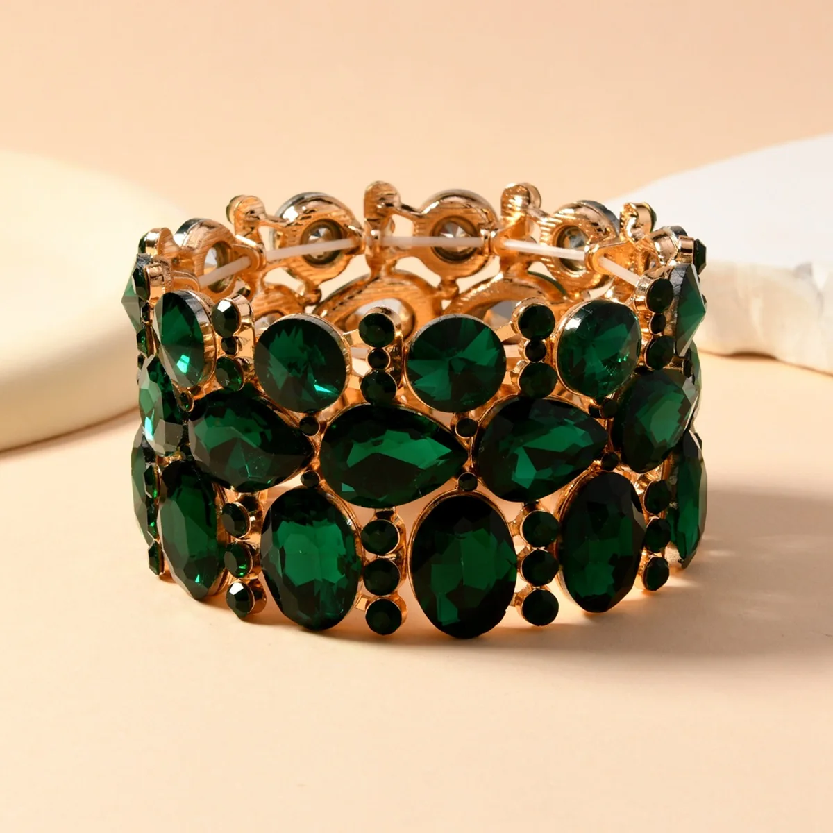 Ladies\' Elastic Bracelet Water Droplet Colorful Rhinestone Bangles