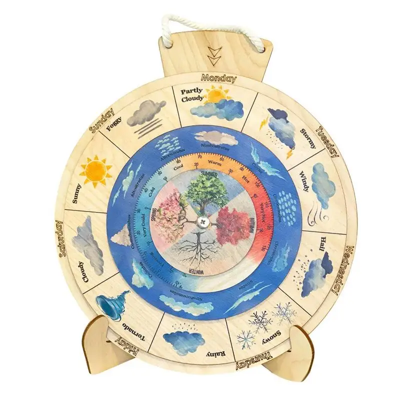 Classroom Weather Chart Montessori Educational Wooden Learning Toys For Kids Rotating Climate Teaching Toy Station Days Of The