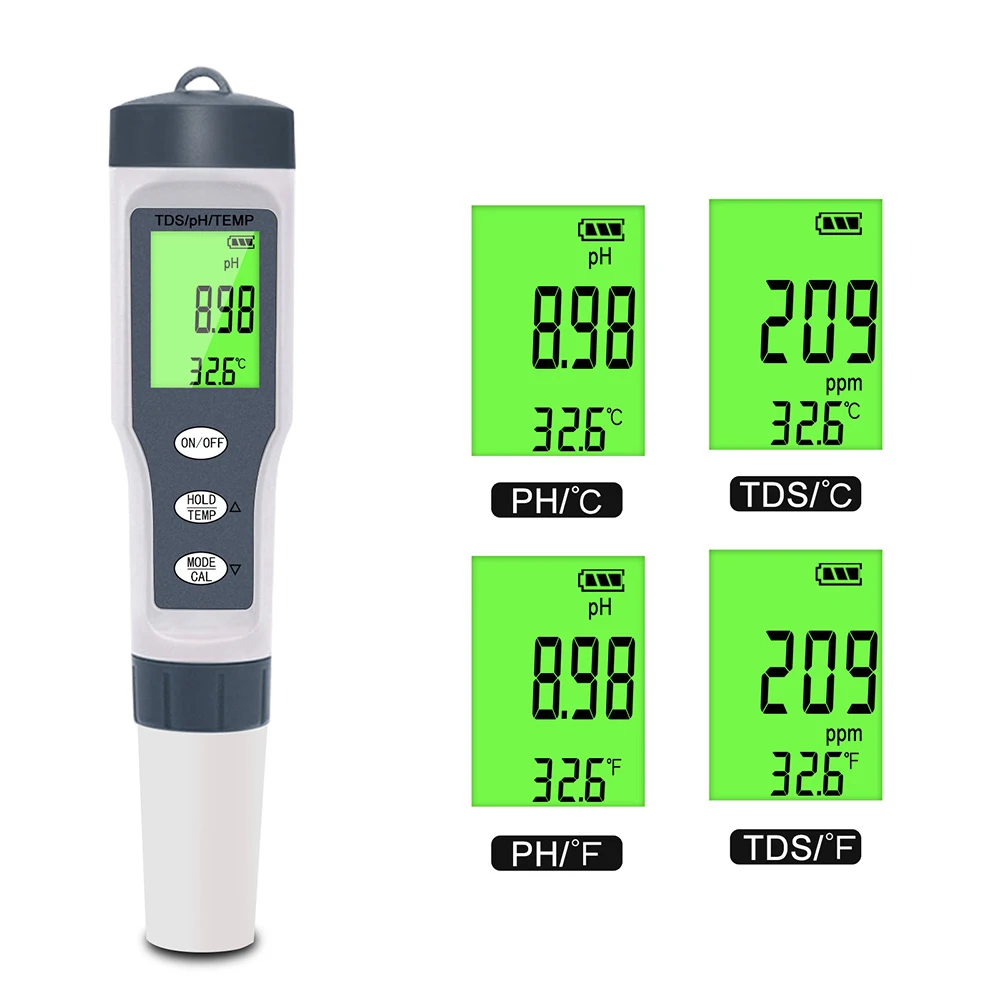 Imagem -05 - Medidor de ph em Testador de Qualidade da Água ph Tds Temperatura Lcd Digital ez 9901 Testador de Monitor para Piscinas Água Potável Aquários Novo