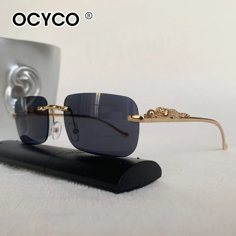 Klassische Randlose Sonnenbrille für Damen und Herren, Modische Leoparden-Dekoration, Kleine Sonnenbrillen, Stilvolle Rahmenlose Fahr- und Reisebrillen