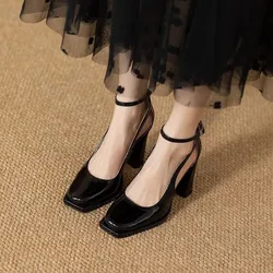 Mage Baotou Sandals Women's Thick Heels New Summer Square Headed Waterproof Platform One Line Buckle Hollow High Heels