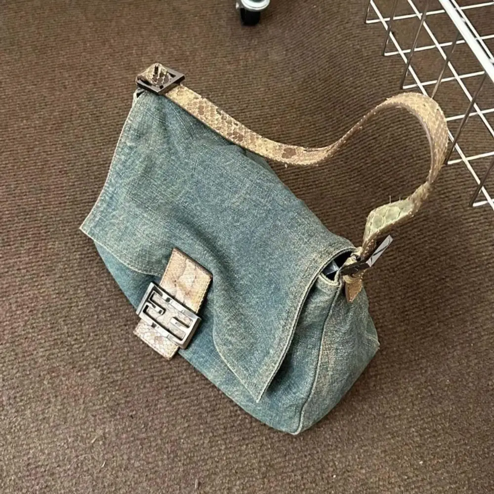 

New Denim Denim Shoulder Bag Crossbody Blue Messenger Travel Bag Large Capacity Underarm Handbag Girl