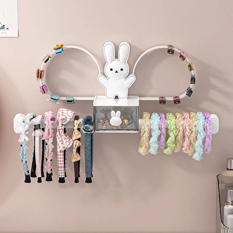 Kawaii Rabbit Hair Hoop Storage Rack Wall Mounted Hair Tie Hair Clip Hairband Display Stand Headband Barrettes Organizer